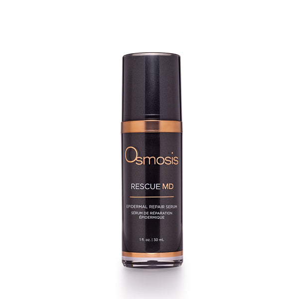 Osmosis Beauty Rescue MD Epidermal Repair Serum in a 30mL bottle with a sleek design and dropper top.