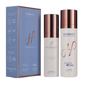Hydrinity Restorative Kit featuring bottles for hydration in a sleek box on a white background.