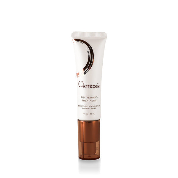Osmosis Beauty Revive Hand Cream 1oz in a sleek tube, showcasing its moisturizing formula for soft, nourished hands.