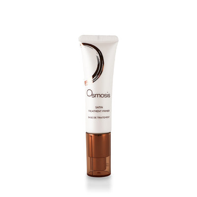 Osmosis Beauty Satin Treatment Primer serum in a sleek bottle with a pump, ideal for a smooth makeup base.