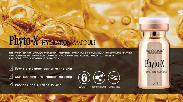 SKINCULTURE Phyto-X Hydration Ampoule in a clear dropper bottle with a vibrant green liquid inside.