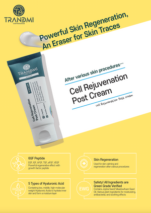 Tov Beauty Trandmi Cell Rejuvenation Post Cream 60ml in a jar, showcasing the creamy texture and packaging design.