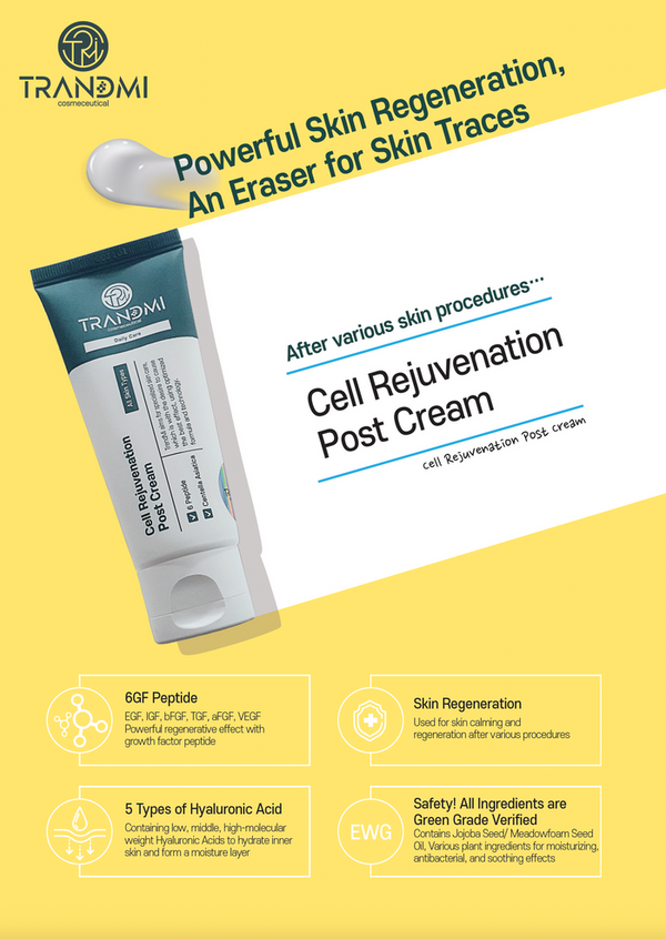Tov Beauty Trandmi Cell Rejuvenation Post Cream 60ml in a jar, showcasing the creamy texture and packaging design.