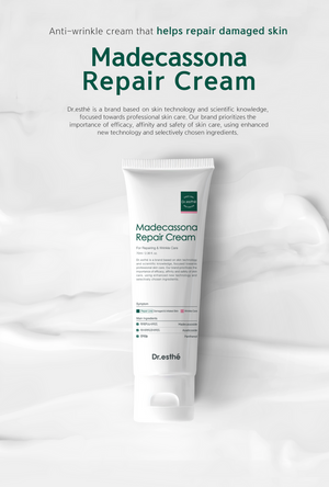 Dr. Esthe Madecassona Repair Cream in a 70ml jar with a smooth, creamy texture against a neutral background.