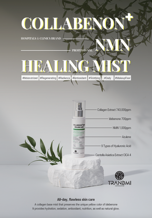 Tov Beauty Trandmi Collabenon+ NMN Healing Mist 100ml bottle with a fine mist spray nozzle on a neutral background.