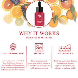 Phyto-C Skin Care Selenium in C Serum 30 ml in a clear bottle with a dropper, showcasing a light amber liquid.