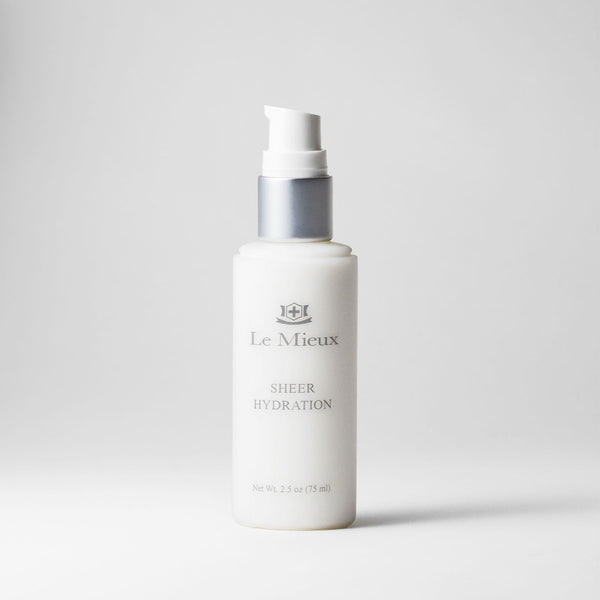 Le Mieux Sheer Hydration moisturizer in 2.5oz jar, smooth and lightweight, with a clear, hydrating gel texture and minimalist packaging