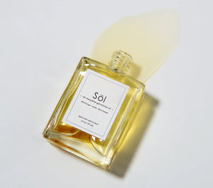 Epicuren Discovery Sol Exquisite Gemstone Oil 2oz bottle displayed in a serene aromatherapy setting with gemstones.