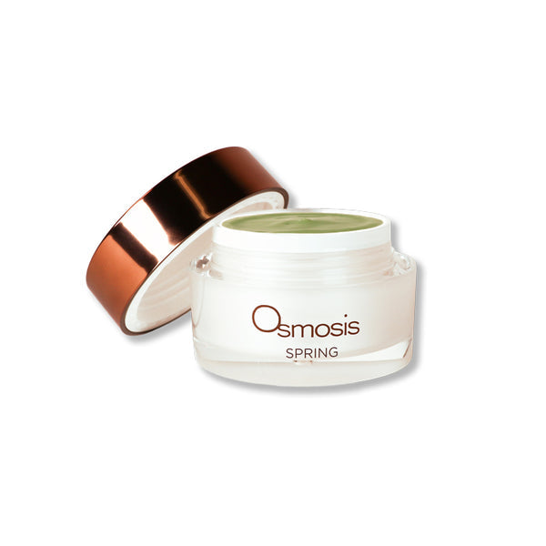Open jar of Osmosis Beauty Spring Fresh Enzyme Mask showcasing creamy texture and fresh, vibrant color.