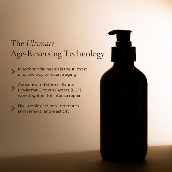 Le Mieux StemCell EGF Deluxe serum bottle with dropper, showcasing stem cell and EGF ingredients for skincare.