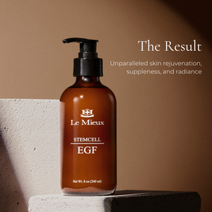 Le Mieux StemCell EGF Deluxe serum bottle with sleek packaging and dropper for skin rejuvenation and anti-aging treatments.