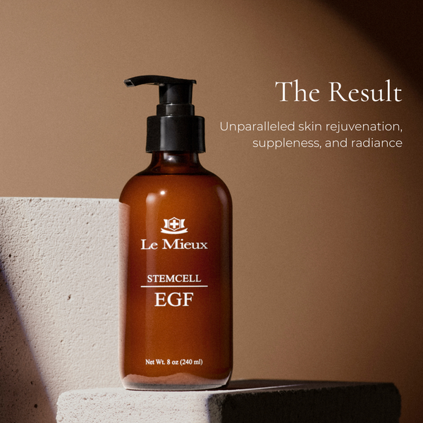 Le Mieux StemCell EGF Deluxe serum bottle with sleek packaging and dropper for skin rejuvenation and anti-aging treatments.