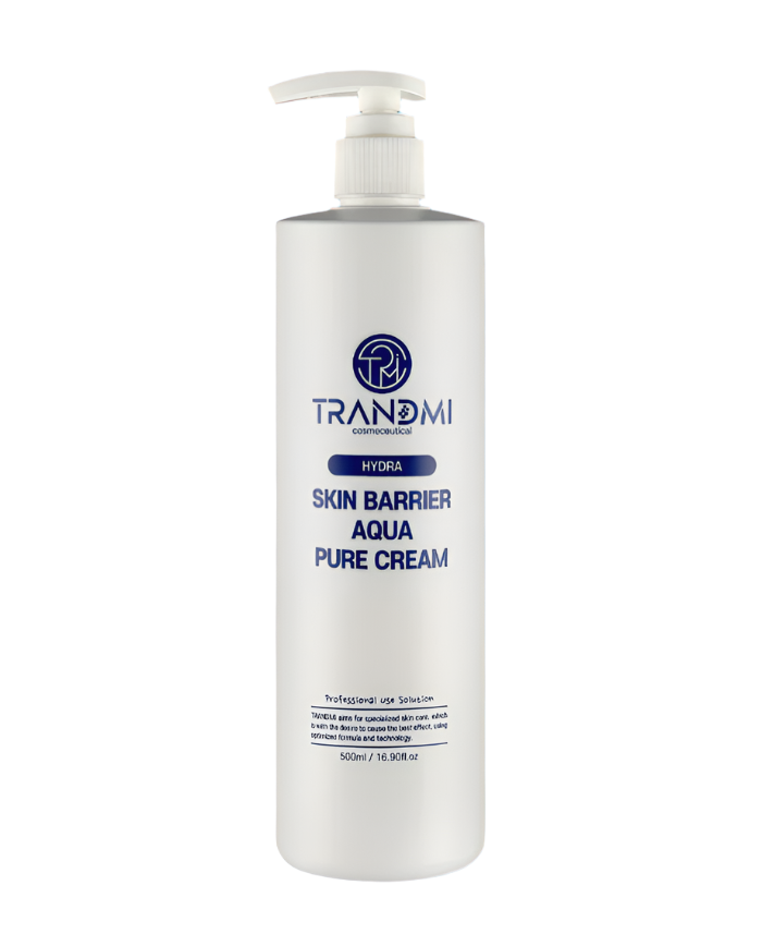 Tov Beauty Trandmi Skin Barrier Aqua Pure Cream 500mL, showcasing a hydrating cream with a moisture shield texture.