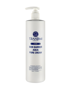 Tov Beauty Trandmi Skin Barrier Aqua Pure Cream 500mL, showcasing a hydrating cream with a moisture shield texture.