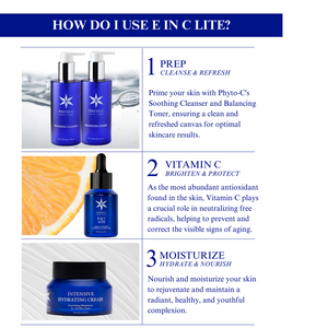 Phyto-C Skin Care E in C Lite serum bottle with a dropper, showcasing its sleek design and rich amber color.
