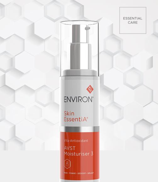 Environ Vita-Antioxidant AVST Moisturiser 3 in a 50ml bottle, part of the Skin Essentia range, on a neutral background.