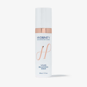 Hydrinity VIVID Brightening Serum in a sleek bottle, showcasing a clear, luminous face serum for radiant skin.