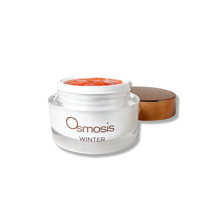 Osmosis Beauty Winter Warming Enzyme Mask in a 30mL jar, featuring a creamy texture and winter-themed packaging.