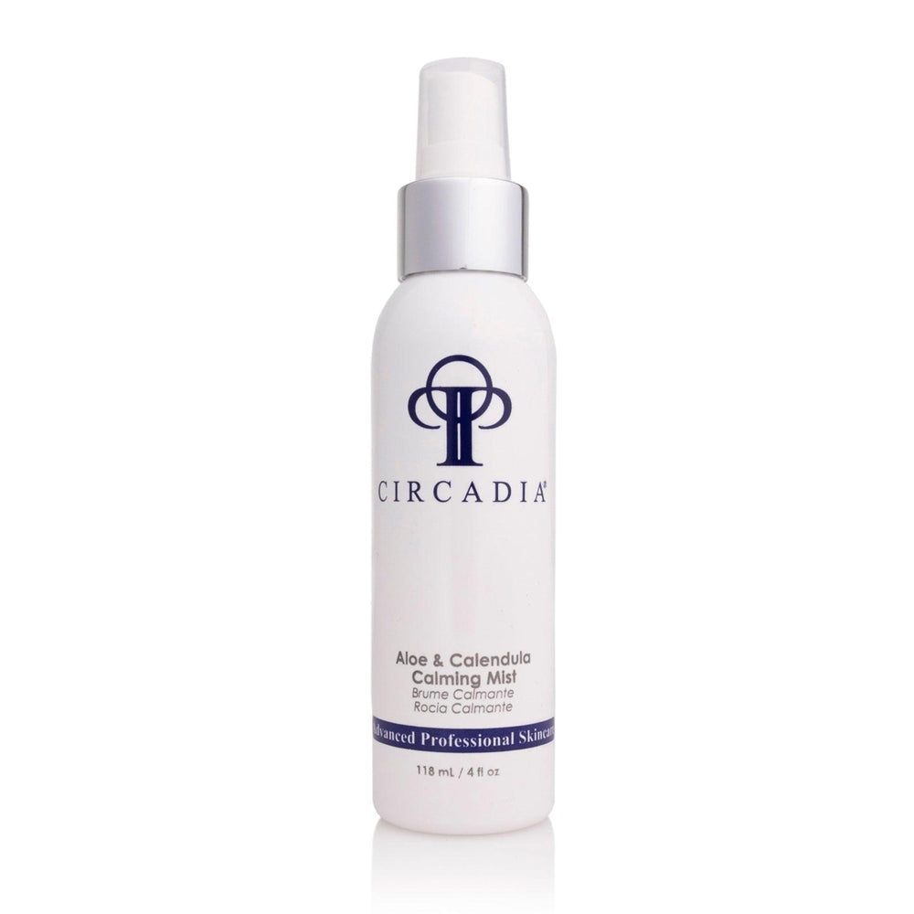 Circadia Aloe & Calendula Calming Mist with soothing aloe and calendula, displayed in a clear spray bottle.