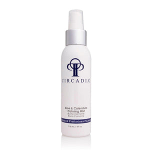 Circadia Aloe & Calendula Calming Mist with soothing aloe and calendula, displayed in a clear spray bottle.