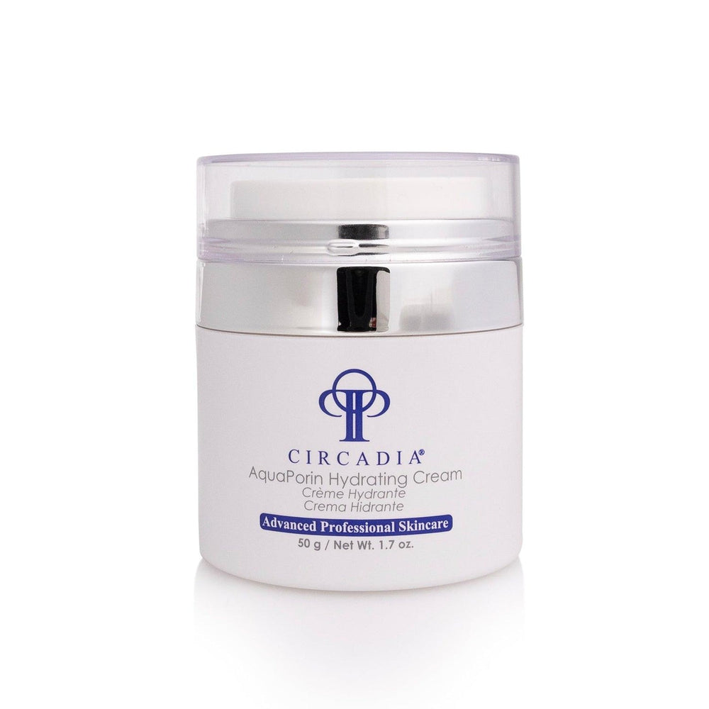 Circadia AquaPorin Hydrating Cream gel cleanser in a jar, showcasing its smooth, hydrating formula for refreshed skin.
