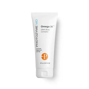Photozyme Omega 36 Body Complex bottle featuring DNA enzymes and omega 3 and 6 ingredients on a white background.