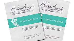 Bel Mondo Beauty Moisture Renewal Mask in a sleek container, showcasing its hydrating formula for skin rejuvenation.