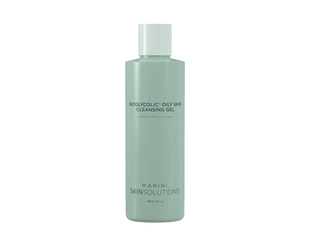 Jan Marini Bioglycolic Oily Skin Cleansing Gel bottle with dark spots treatment label on a white background.