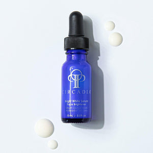 Circadia Bright White Serum gel cleanser in a clear bottle with a white cap, showcasing a bright, clean aesthetic.