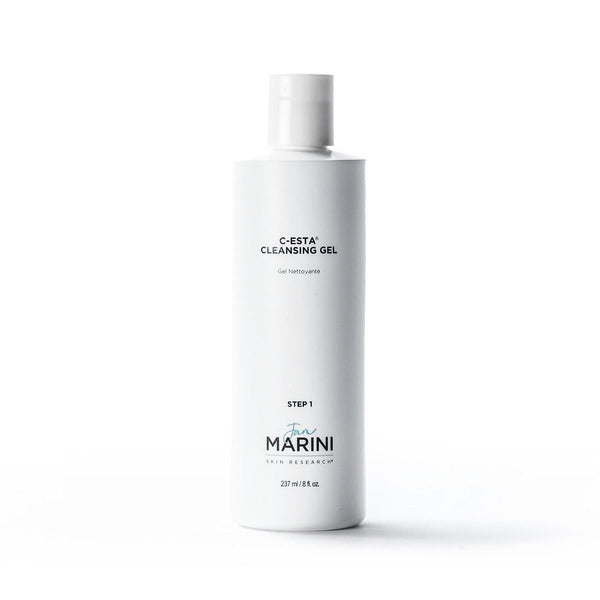 Jan Marini C-ESTA Cleansing Gel bottle featuring a clean design, ideal for targeting dark spots on the skin.