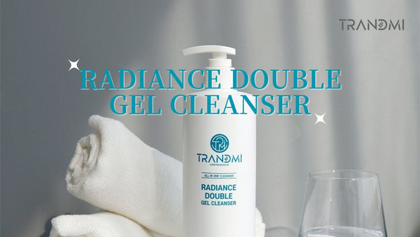 Tov Beauty Trandmi Radiance Double Gel Cleanser in a 500ml bottle with a clear gel texture and vibrant packaging.