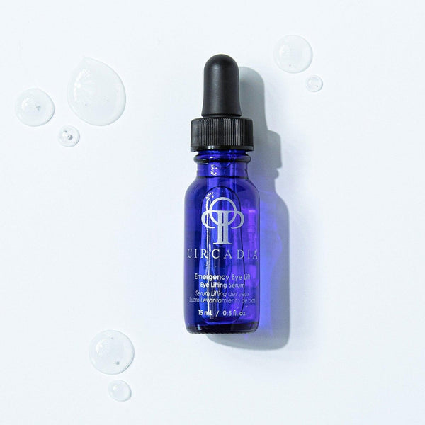 Circadia Emergency Eye Lift gel cleanser with soothing ingredients, shown in a clear tube with a white cap and product label.