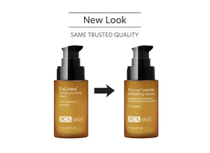 PCA Skin ExLinea Peptide Smoothing Serum bottle with a sleek design, showcasing its 1 fl oz size and label details.
