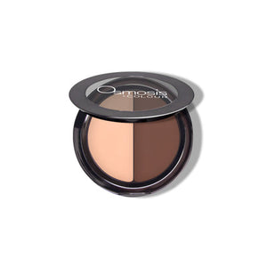 Osmosis Beauty Eye Shadow Duo featuring rich chocolate and brulee shades in a sleek compact.
