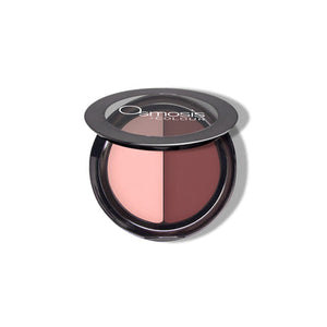 Osmosis Beauty Eye Shadow Duo featuring crimson and cream shades in a sleek compact with dual applicator.