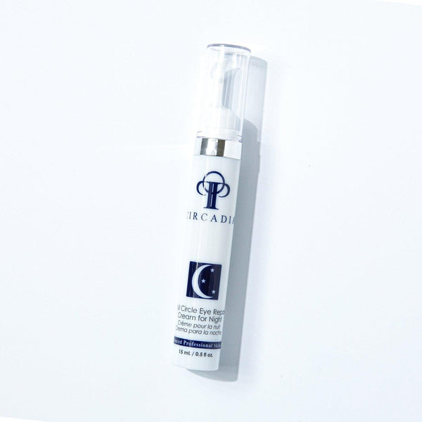 Circadia Full Circle Eye Repair gel cleanser shown in a sleek tube with applicator tip for gentle eye area cleansing.