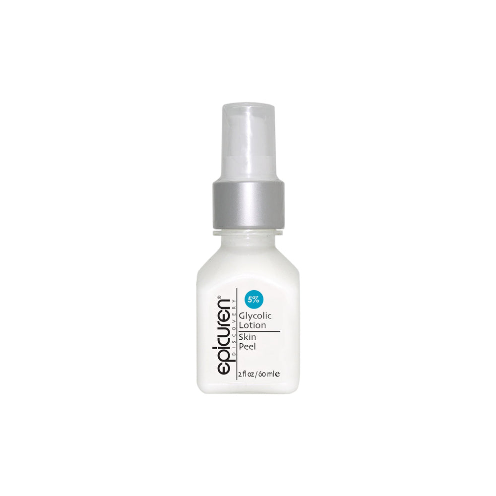 Epicuren Discovery Glycolic Lotion Skin Peel in a 2 Fl Oz bottle, showcasing its exfoliating formula for smoother skin.
