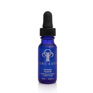 Circadia Hydralox Facial Oil in a sleek bottle, designed for nourishing skin, displayed next to its gel cleanser form.