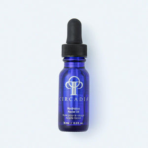 Circadia Hydralox Facial Oil in a sleek bottle, designed for nourishing and hydrating skin with a lightweight gel texture.