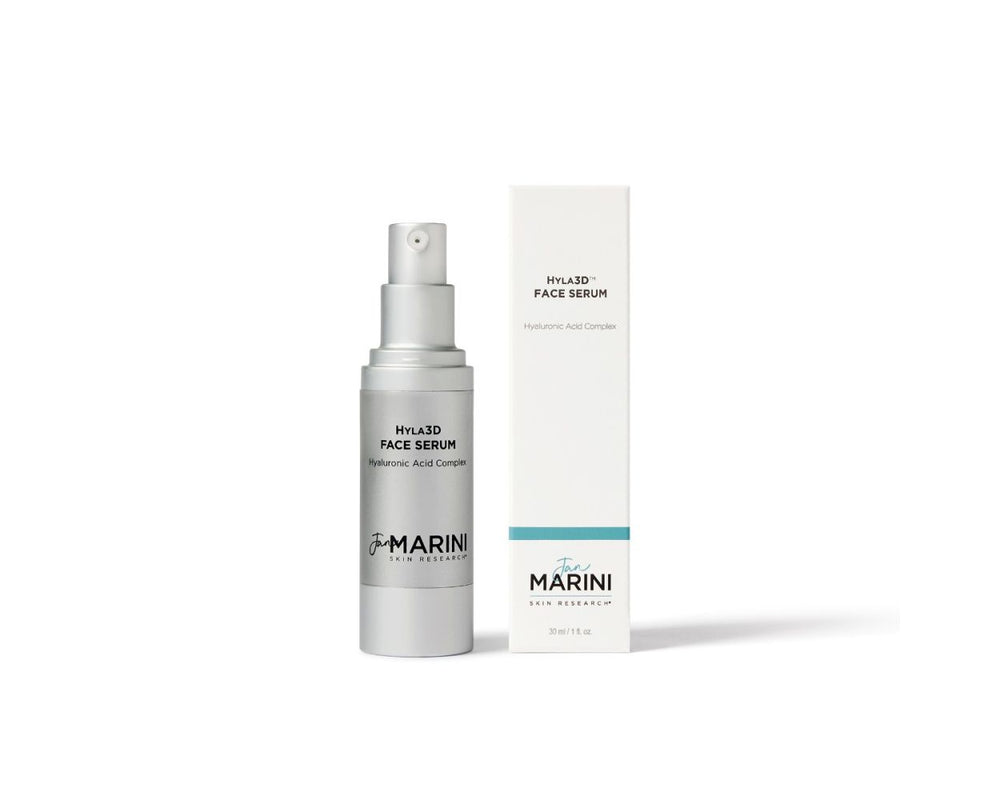 Jan Marini Hyla3D™ Face Serum in a clear bottle, showcasing its hydrating formula for age intervention.