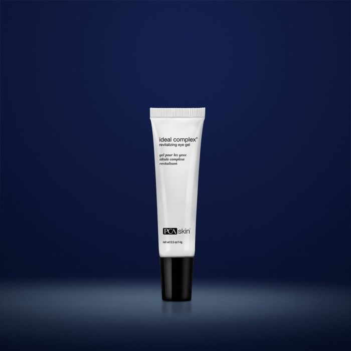 PCA Skin Ideal Complex Revitalizing Eye Gel 0.5oz in a sleek tube, designed for eye, neck, and lip rejuvenation.