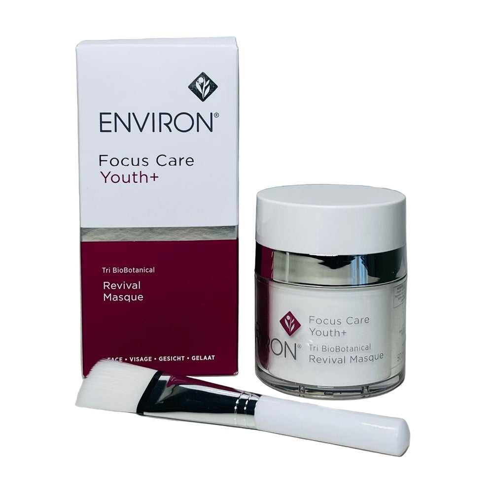 Environ Tri Bio-Botanical Revival Masque 50 ml jar with a sleek design, part of the Focus Care Youth+ line.