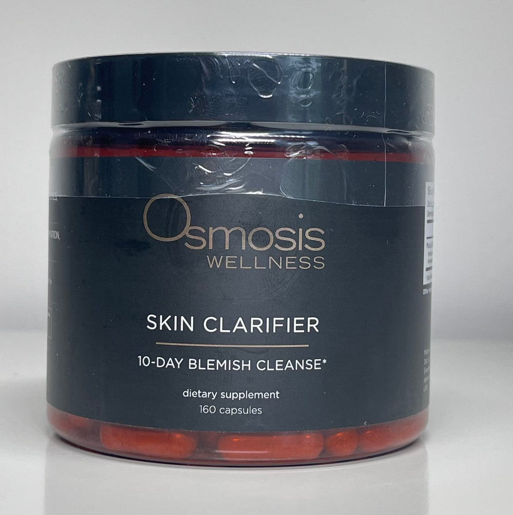 Osmosis Beauty Clarity Cleanse Set with Skin Clarifier, Rescue, and Perfection Elixir supplements in elegant packaging.