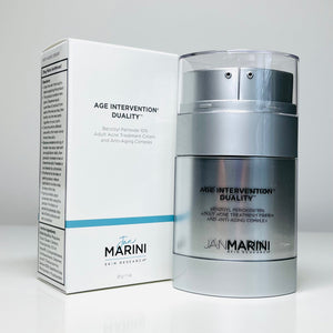 Jan Marini Age Intervention Duality for dark spots in a sleek bottle with a pump dispenser on a neutral background.