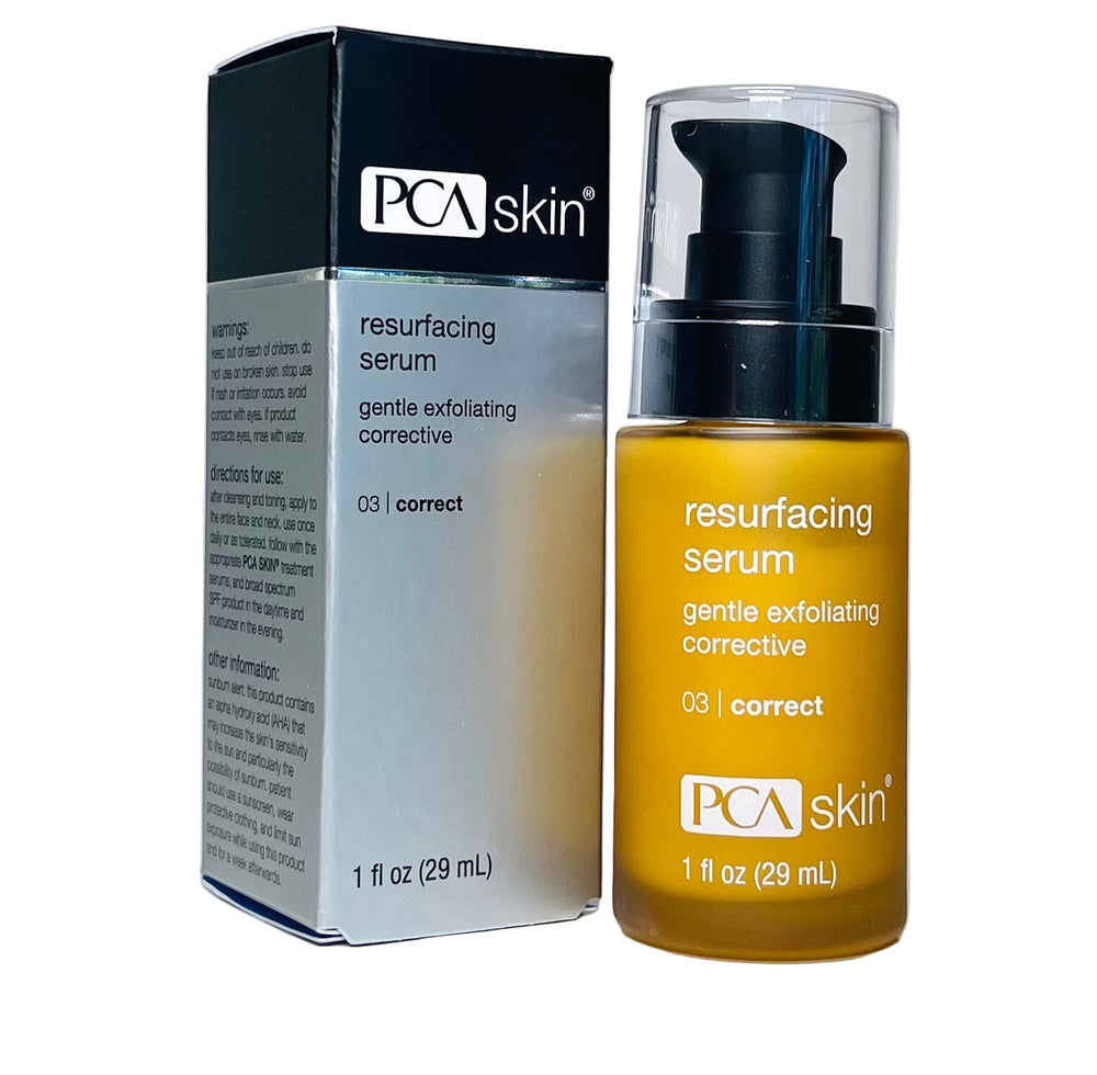 PCA Skin resurfacing serum bottle and packaging on a white background