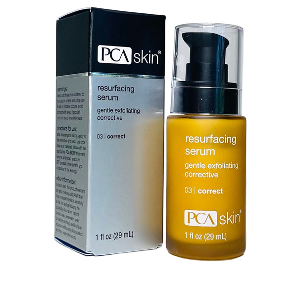 PCA Skin resurfacing serum bottle and packaging on a white background