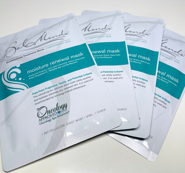 Bel Mondo Beauty Moisture Renewal Mask pack featuring six hydrating sheet masks for skincare treatment.