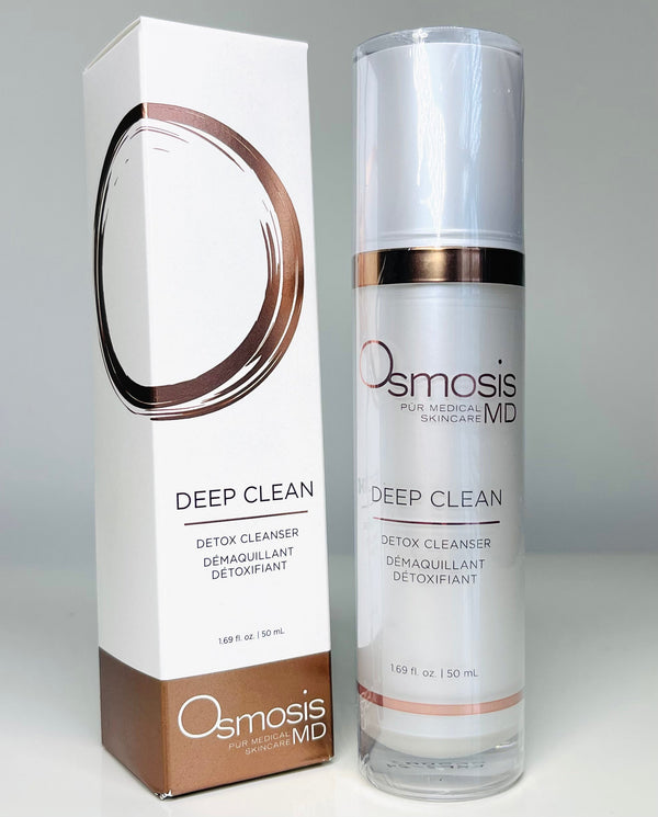 Osmosis Beauty Deep Clean Detox Cleanser bottle on a neutral background, showcasing its sleek design and label details.