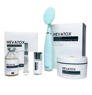 Hevatox Gold Ampoule with PHA/AHA Exfoliating & Firming Pads and Free Sonic Brush - European Beauty by B