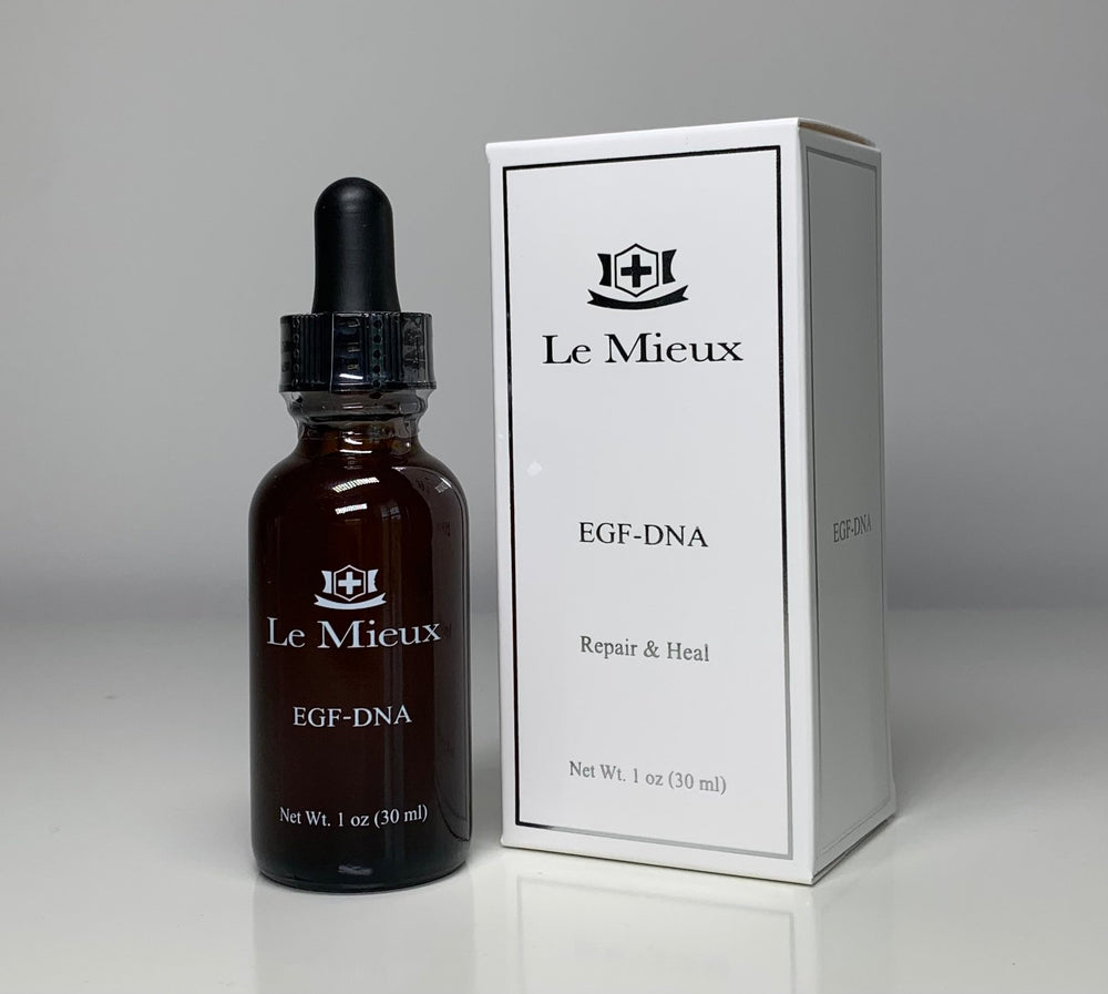 Le Mieux EGF-DNA Serum in a 1 fl oz bottle, featuring a clear liquid for facial rejuvenation and hydration.